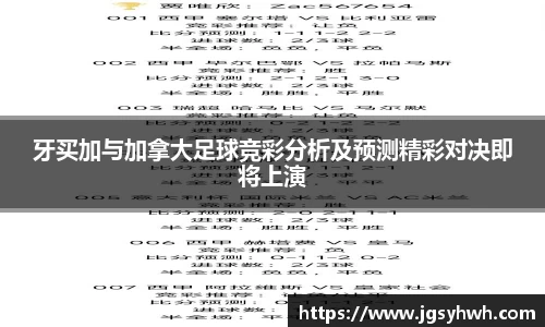 牙买加与加拿大足球竞彩分析及预测精彩对决即将上演